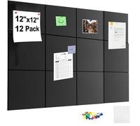 Large Cork Board Alternative,Felt Bulletin Board with Removable Adhesive Tabs, Pin Board Wall Tiles Notice Boards with Pins for Office,Home,Cork Boards for Photos Memos Black 12Pack