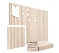 Large Cork Bulletin Board, 6 pcs 30 * 30 cm 3D Peel Decorative Felt Slat Tiles, Freely Assembled & Not Damage Walls Office Board with Adhesive Tabs, Display Board for Photos, Notes, Postcard (Camel)