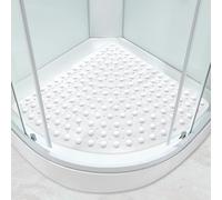 Large Corner Shower Mat Non Slip Anti Mould with Suction Cups 70x70cm Soft Texture Quadrant Bath Mat for Inside Walk-in Shower with Drain Sector Massage Floor Mat for Bathroom Area (White, 70x70cm)