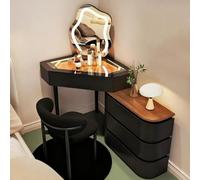 Large corner vanity table with drawers and tempered glass top solid wood jewelry and writing desk for bedroom and living room (Black 60 cm)