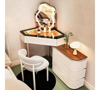 Large corner vanity table with drawers and tempered glass top solid wood jewelry and writing desk for bedroom and living room (White 60 cm)