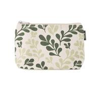 Large Cosmetic Bag - Cosmetic Organiser for Men and Women - Travel Toiletry Bag with Pattern - 100% Organic Cotton - Large Main Compartment - GOTS, Green Dot Certified, Colourful, Greige / Green Leaf