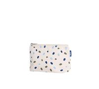 Large Cosmetic Bag - Cosmetic Organiser for Men and Women - Travel Toiletry Bag with Pattern - 100% Organic Cotton - Large Main Compartment - GOTS, Green Dot Certified, Colourful, Greige / Blue Dots