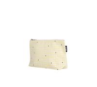 Large Cosmetic Bag - Cosmetic Organiser for Men and Women - Travel Toiletry Bag with Pattern - 100% Organic Cotton - Large Main Compartment - GOTS, Green Dot Certified, Colourful, Greige / Grid Print