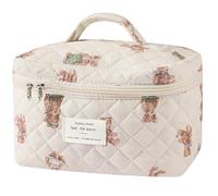 Gosect Large Makeup Bag, Cute Cosmetic Bag for Women Girls, Floral Coquette Aesthetic Toiletry Bag, Travel Make Up Organizer Bag, White-Bear, Fashions