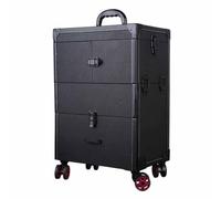 Large Cosmetic Case with Wheels and Mirror, Professional, Portable with Large Storage Space, Lockable Storage Case for Makeup, Jewellery, Medicines and First Aid Kits, black, standard size, bohemian