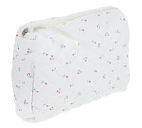 Large Cosmetic Pouch Cloth Quilted Makeup Bag for Travel and Office | White Vibrant Printed Design, Fine Stitching, Easy Packing, Spacious Storage for Bottles, Skincare Items and Artists