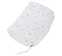 Large Cosmetic Tool Bag Pouch, Cloth Zipper Makeup Storage for Travel | White Printed Design with Fine Stitching, Organise Skincare Products and Brushes, Fits Handbags for Artists and Students