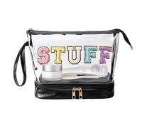 Large Cosmetic Travel Bag, Clear Pouch Multi-Layer Makeup Organizer Bag, Waterproof Dumpling Bag, Embroidered Letter Toiletry Bag for Going Out Gym Home Use