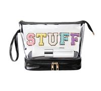 Large Cosmetic Travel Bag, Large Clear Makeup Bag | Multi-layer Transparent Pouch Makeup Organizer,Embroidered Letter Dumpling Bag, Waterproof Toiletry Bag, Black, Se référer au descriptif, Refer to