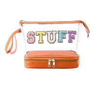 Large Cosmetic Travel Bag | Transparent Multi-Layer Cosmetic Bag,Waterproof Dumpling Bag, Embroidered Letter Toiletry Bag for Going Out Gym Home Use