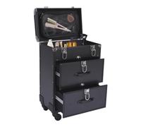 Large Cosmetic Trolley 36 * 23 * 58cm 3 Layers Movable Makeup Case with Locks, Transparent Storage Bag, Telescopic Pull Bar, Makeup Vanity Case Cosmetics Storage Organizer for Beauty Centers (Black)