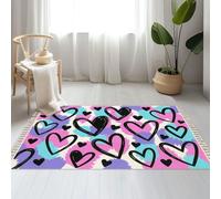 Large Cotton Boho Area Rugs Abstract seamless chaotic leopard print hearts elements Grunge Washable Hessian Bohemian Throw Tassel Printed Woven Rug Carpet for Bedroom, Living Room, Bathroom