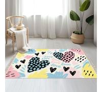 Large Cotton Boho Area Rugs Abstract seamless chaotic leopard print hearts elements Grunge Washable Hessian Bohemian Throw Tassel Printed Woven Rug Carpet for Bedroom, Living Room, Bathroom