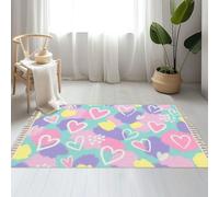 Large Cotton Boho Area Rugs Abstract seamless chaotic leopard print hearts elements Grunge Washable Hessian Bohemian Throw Tassel Printed Woven Rug Carpet for Bedroom, Living Room, Bathroom