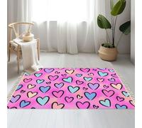 Large Cotton Boho Area Rugs Abstract seamless chaotic leopard print hearts elements Grunge Washable Hessian Bohemian Throw Tassel Printed Woven Rug Carpet for Bedroom, Living Room, Bathroom
