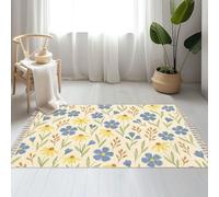 Large Cotton Boho Area Rugs Flower seamless Blue flowers Ikat vintage design paisley Washable Hessian Bohemian Throw Tassel Printed Woven Rug Carpet for Kids Bedroom Living Room Bathroom