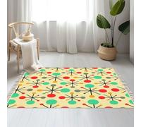 Large Cotton Boho Area Rugs Mid century fifties modern atomic retro colors seamless Washable Hessian Bohemian Throw Tassel Printed Woven Rug Carpet for Bedroom, Living Room, Bathroom