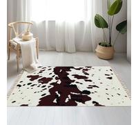 Large Cotton Boho Area Rugs Texas Longhorn cow hide design big brown spots Washable Hessian Bohemian Throw Tassel Printed Woven Rug Carpet for Bedroom, Living Room, Bathroom