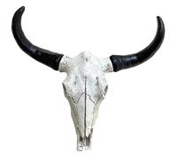 Large Cow Skull Wall Mount Sculpture, Hanging Horned Buffalo Animal Head Ornament Figure Art Décor Resin Vintage Ivory Finish, Wildlife Indoor Outdoor Decorative Accessories, Gift (Ivory Cow Skill)