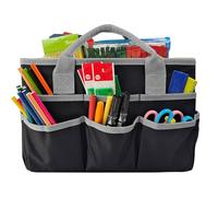 Large Craft Tote Bag Oxford Fabric Art Storage Caddy with Pockets Foldable Gardening Tool Bag Artist School Teacher Stationery Organizer Bag for Drawing Book Notebook Paint Brushes(Black)
