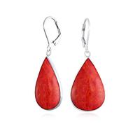 Large Created Orange Red Coral Pear Shaped Teardrop Dangle Lever back Earrings For Women Teen .925 Sterling Silver