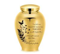 Large Cremation Urn for Human/Pet Ashes Stainless Steel Memorial Keepsake with Tree of Life Wings/Butterfly/Bird/Heart Funeral Ash Holder (Gold-210 * 143mm - Always by my side)