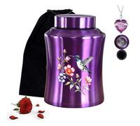 Large Cremation Urns for Human Ashes Adult Up to 220 Lbs, Decorative Memorial Funeral Burial Urn for Ashes Male Female, Stainless Steel Keepsake Urn with 1pcs Necklace (Large Purple Hummingbird)