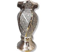 Large Crushed Diamond Mirrored Silver Vase - Handmade Ceramic Sparkling Flower Pot Sculpture - Glamorous Modern Bling Vase Ornament, 30cms Height