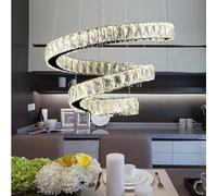 Large Crystal Ceiling Chandelier High Spiral Round Large LED Pendant Light Fixture Adjustable Long Chandelier for Stairs Entrance Living Room Dining Room Kitchen Island Bedroom