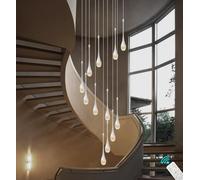 Large Crystal Chandelier Silver Spiral Raindrop,3000-6000K Dimmable Led Staircase Long Pendant Light,12-Light s Ceiling Light For The Villa,Stairwells,Foyers Entrance,Adjustable 120''/305Cm