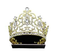 Large Crystal Crown Tiara - European & American Style Headpiece For Pageants & Bridal(Golden white diamond)