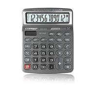 Large Crystal Key Desktop Calculator 12 Digit Big Button Solar Power LCD Display Grey for Office School Home