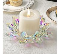 Large Crystal Lotus 7'' Width Candle Holder Tealight Pillar Candle Plate Candlestick, Glass Votive Candle Holder for Christmas Wedding Dinner Table Decor