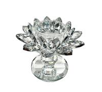 Large Crystal Lotus Flower Tealight Candle Holder Clear Glass Candlestick Holders for Christmas Wedding Dinner Table Decor(S)