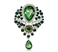 Large Crystal Water-Drop Brooches For Women Vintage Fashion Pendant Style Elegant Wedding Pins Party Brooch,Green-B