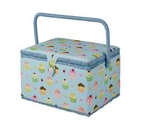 Large Cupcake Sewing Box, Blue Cupcake Pattern Fabric, 23 x 31 x 20cm