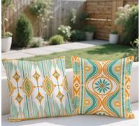 Large Cushion Covers 50x50cm Set of 2 Fall Outdoor Cushions Green Sofa Cushions Line Pillow Case Linen Square Throw Pillow Double Sided Printing for Garden Patio Balcony Farmhouse Room Bed Decor j-638