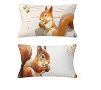 Large Cushion Covers 50x80cm Set of 2 Autumn Cushions White Sofa Cushions Squirrel Pillow Case Linen Throw Pillow Double Sided Printing for Garden Patio Balcony Farmhouse Home Living Room Decor md-768