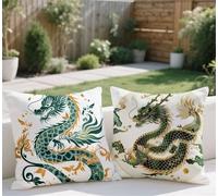 Large Cushion Covers 60x60cm Set of 2 Fall Outdoor Cushions Green Sofa Cushions Dragon Pillow Case Linen Square Throw Pillow Double Sided Printing for Garden Balcony Farmhouse Room Bed Decor lj-594