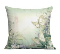 Large Cushion Covers 80 x 80 cm Green Flower Purple Decorative Pillows with Invisible Zipper Short Plush Sofa Bed Cushions Washable Double Sided Print Scatter Cushions