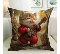 Large Cushions 80cm x 80cm Guitar Red Cat Cushion Covers for Bedroom Living Room Car Garden Decorative Pillows Square Linen Throw Pillow Washable Outdoor Cushion Covers
