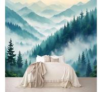 Large Custom Size Misty Mountain Forest Wall Mural - Layered Peaks & Clouds Nature Scene, Removable Self-Adhesive Wallpaper for Bedroom, Living Room, Meditation Nook, Home Office