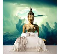 Large Custom Size Wall Mural Golden Buddha Cloudscape Zen Scene Removable Self-Adhesive Wallpaper for Living Room Bedroom Meditation Room