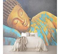 Large Custom Size Wall Mural Reclining Buddha Golden Blue Art Zen Scene Removable Self-Adhesive Wallpaper for Living Room Bedroom Meditation Room