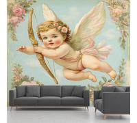 Large Cute Angels Paradise Rose Wallpaper, Romance Garden Wall Murals PVC Waterproof, Flowers Mural Peel and Stick Wall Decals for Living Room 390x260 cm