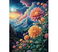 Large Dahlia Flowers Under The Moon 500 Piece Jigsaw Puzzle for Adults Scenery Science Fiction Sick Day Activity Gentle Distraction No Dust Pieces Great Gift for Get Well Soon 500 PCS