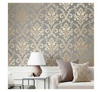 Large Damask Stencil for Wall Painting, 60cmX65cm Reusable Seamless Baroque Pattern Template for DIY Victorian Wallpaper Effect Home Decor Bedroom
