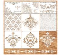 Large Damask Stencils for Walls Drawing Corner Border Stencil Reusable Layering Wall Stencils for Painting on Wood Furniture Patterns DIY Craft Canvas Fabric Decoration(demask)