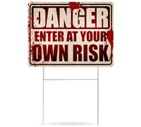 Large Danger Enter At Your Own Risk Halloween Yard Sign Home Outdoor Lawn Decoration With Stakes Haunted House Scary Spooky Decor 17x13 Inch